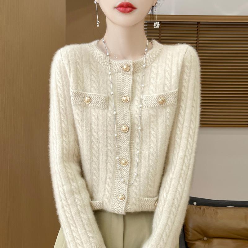 

Свитер женский кардиган весенне-осенний свободный ветрозащитный пальто женское с узором «скрученный цветок» по всему телу и карманом XL белый