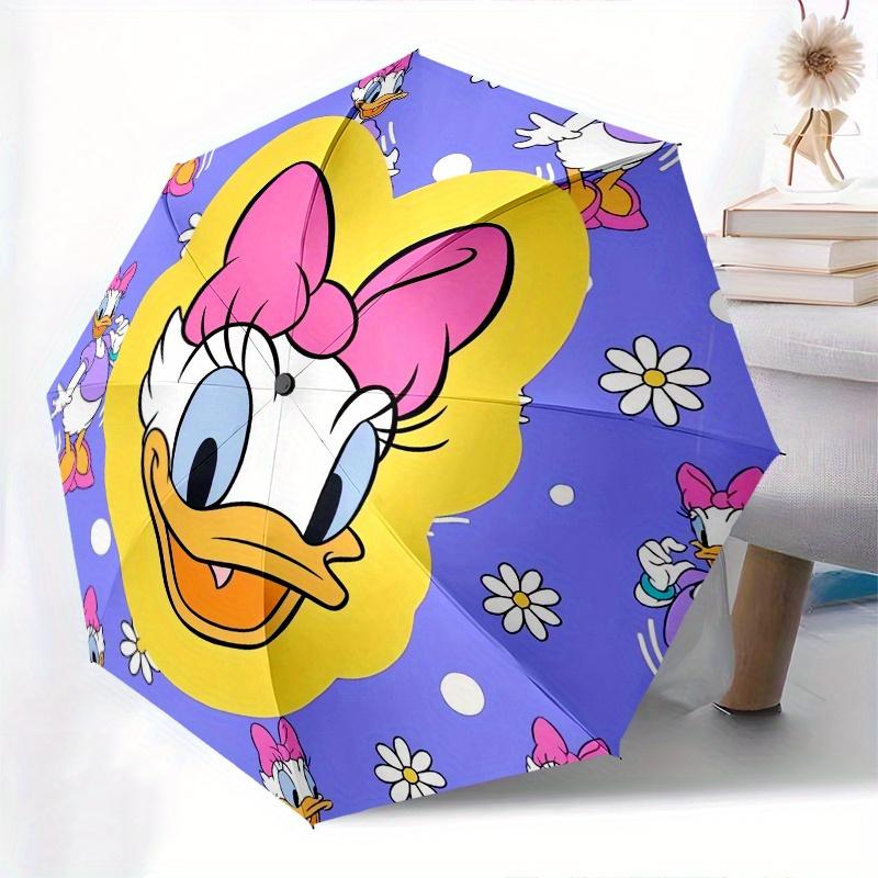 Disney Daisy Duck,Cartoon Character,Floral Background Manual Opening and Closing Umbrella, 8-Rib Reinforced Folding Design, Lightweight