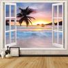 Beach Landscape Tapestry, Tropic Ocean Sea Island Palm Tree Seaside Tapestries For Living Room Summer Window Wall Hanging Island