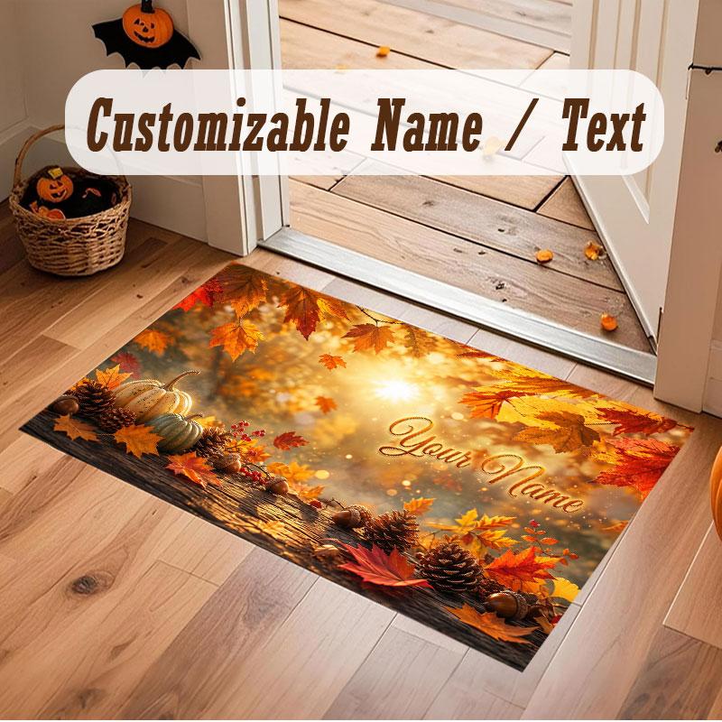 Mountain Landscape Theme Crystal Velvet Floor Rug Personalized Custom Name Text Warm Carpet Home Decoration