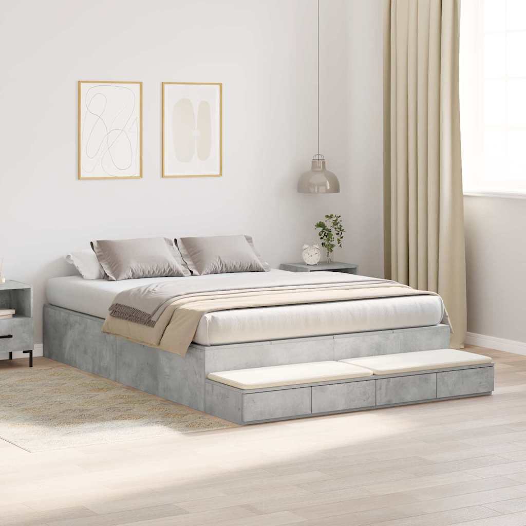 Storage Bed Frame Concrete Grey 150 cm Particleboard