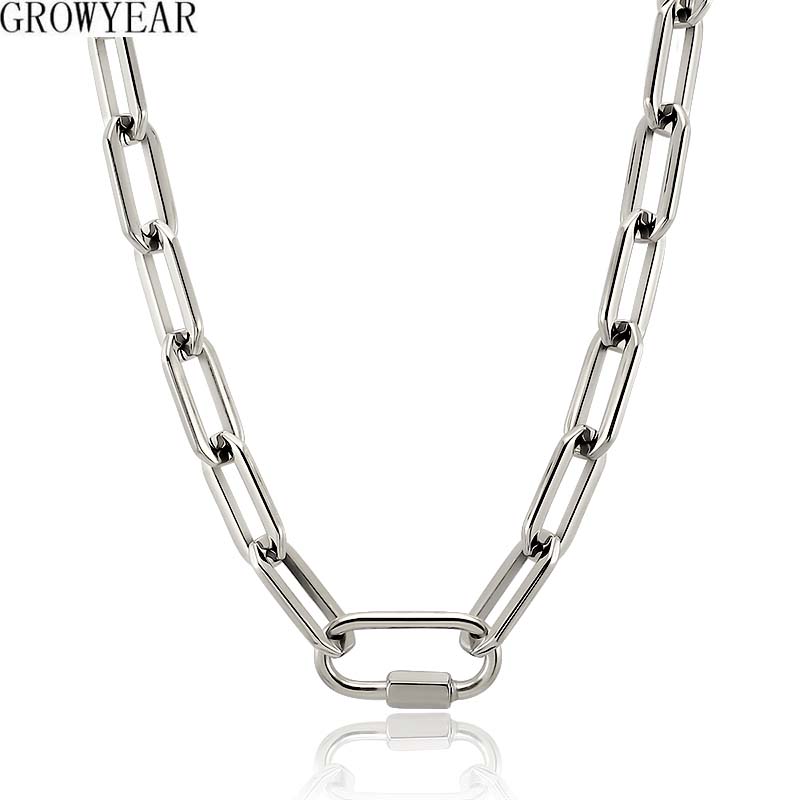 Fashion Shiny Stainless Steel Punk Link Chain Necklace Choker Unisex Screw Lock Clasp Handmade DIY Jewelry Accessory
