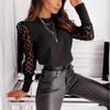European-American 2025 Spring/Summer Women's Mesh Lace Patchwork Chiffon Long-Sleeve Blouse