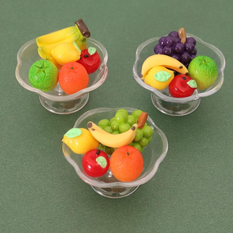 6Pcs/set Simulation Transparent Fruit Plate Banana Orange Grape Model Dollhouse Food And Play Miniature Accessories For Children