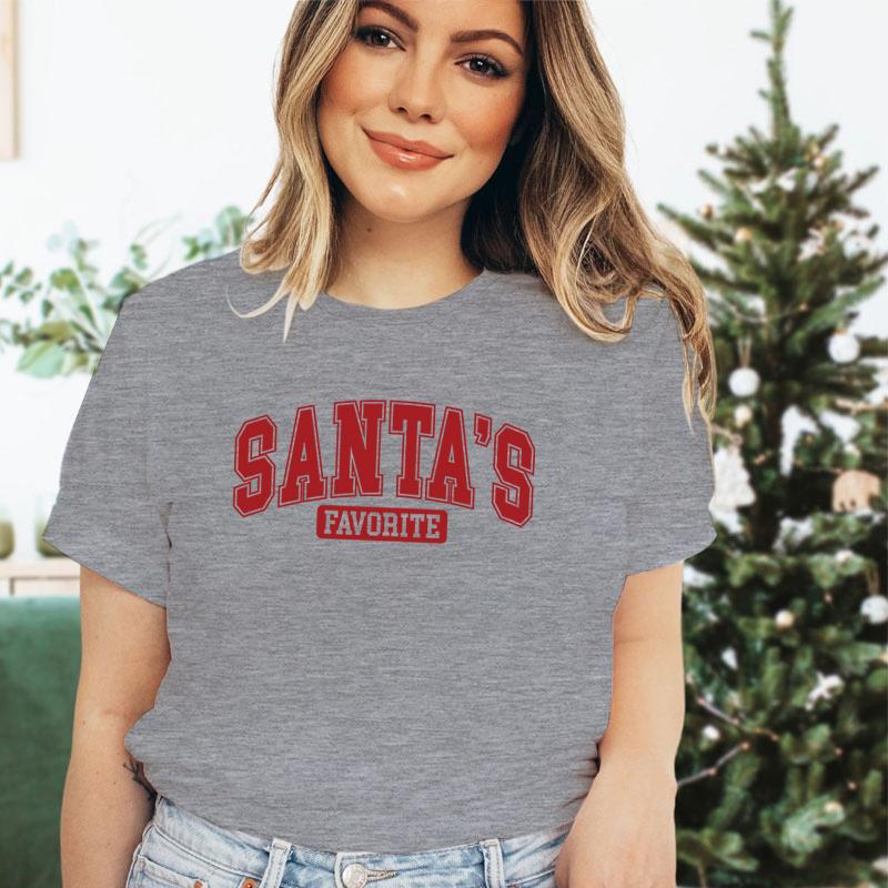 Women T Shirt Santas Favorite Christmas Season Print Tops Tee White Tshirt Female Summer Tshirt Graphic Tee Female Tops Tee