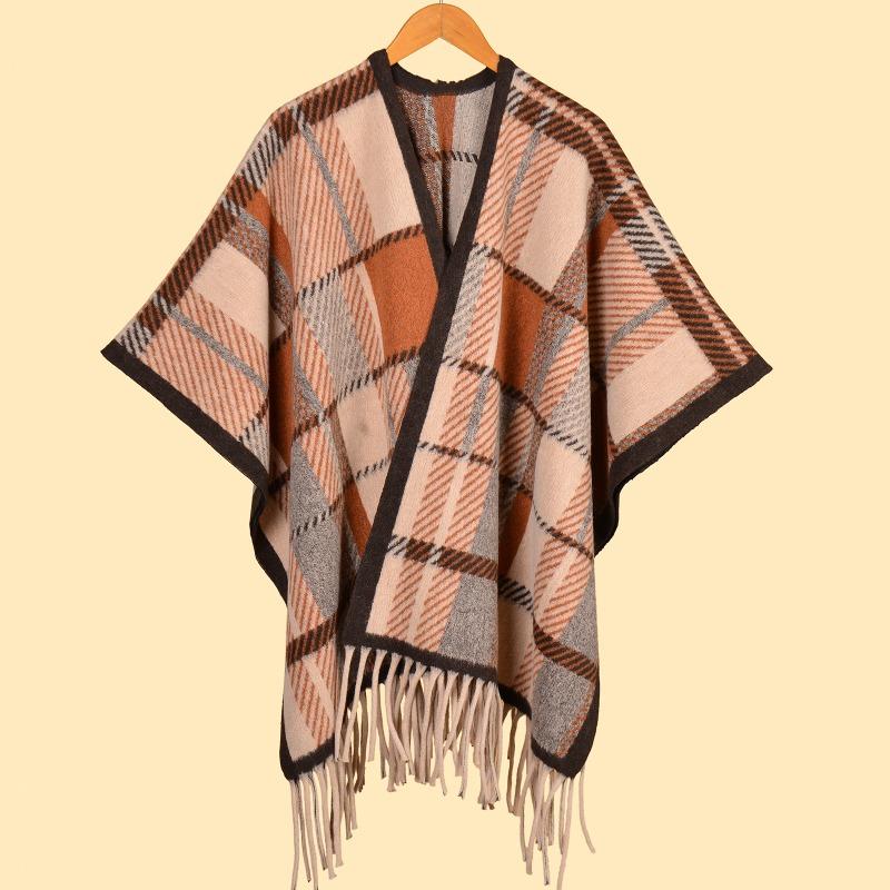 Ink painting Double-sided thickened shawl with women's autumn and winter retro high-end warm cape, scarf, large cape