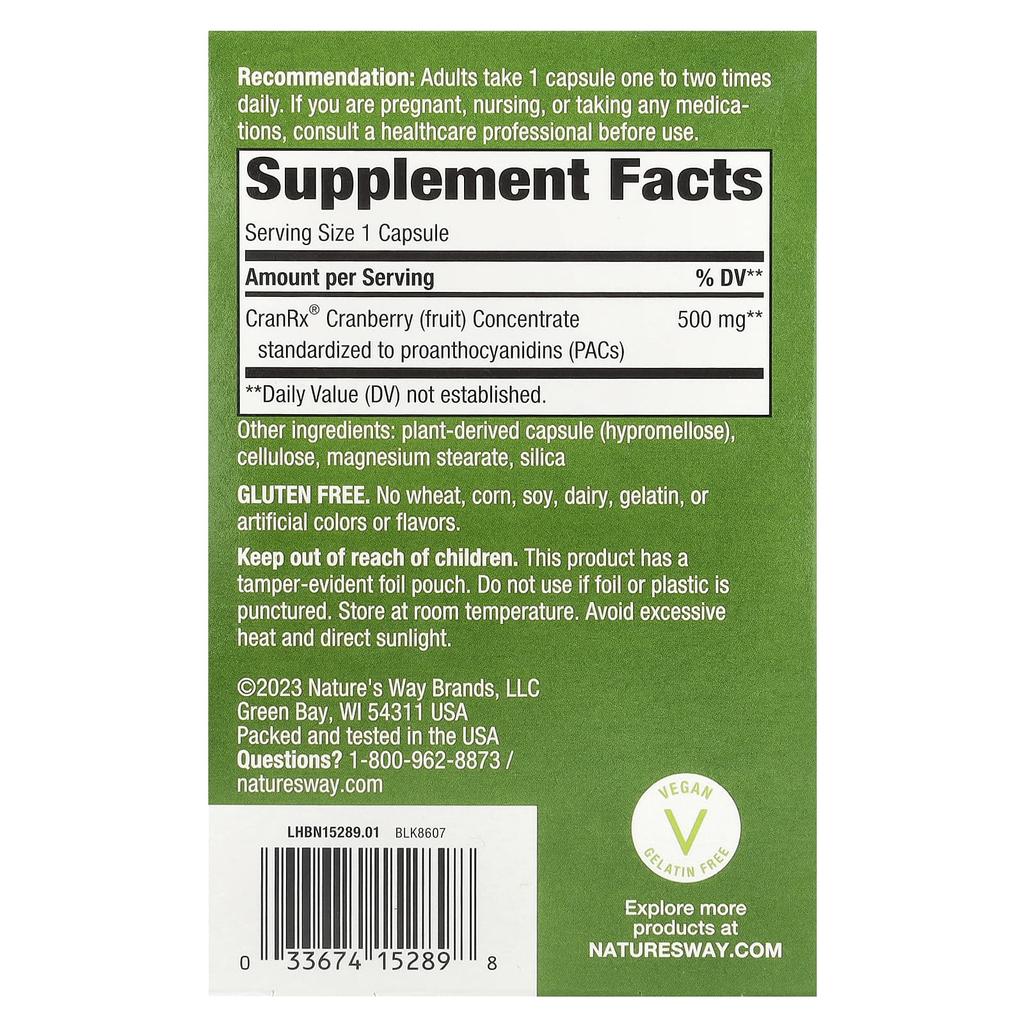 Nature'S Way, Cranrx®, Bioactive Cranberry, 500Mg, 30 Capsules