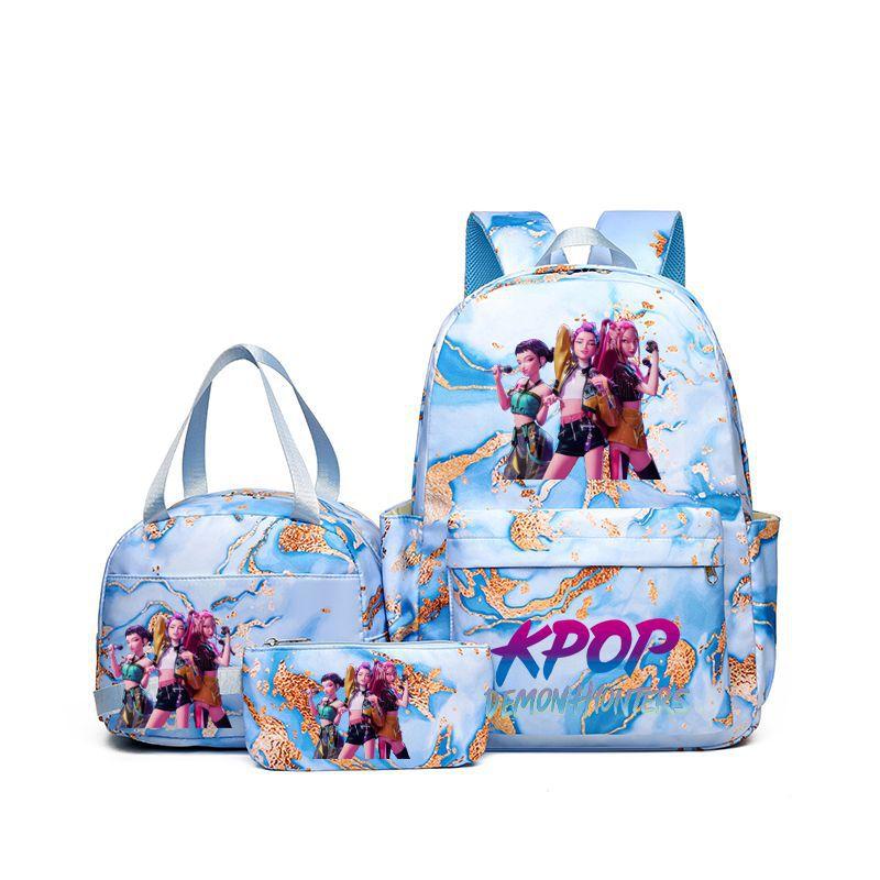 Neuer K-Pop Hexenjäger Aufdruck Schüler Schultasche Rucksack Umhänge Federmäppchen Dreiteiliges Set