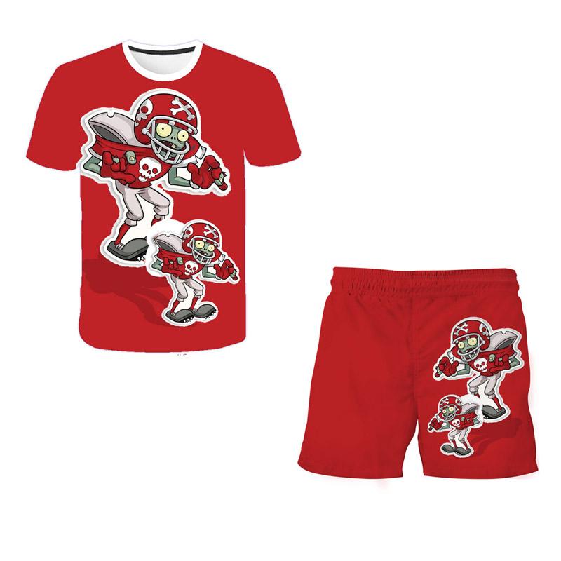 2025 NEW 4-14 Year Old Boys and Girls 3D Plant VS Zombie Printed T-shirts+Shorts Two Piece Sets Fashion Sports T-Shirt Top + Shorts Set 2 Pieces