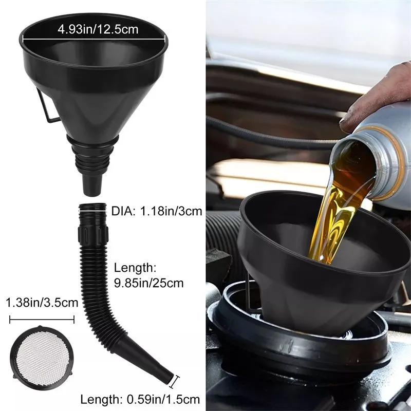 Oil Funnel Set With Filter And Telescopic Tube For Cars And Motorcycles Plastic Long Nozzle For Oil And Gasoline