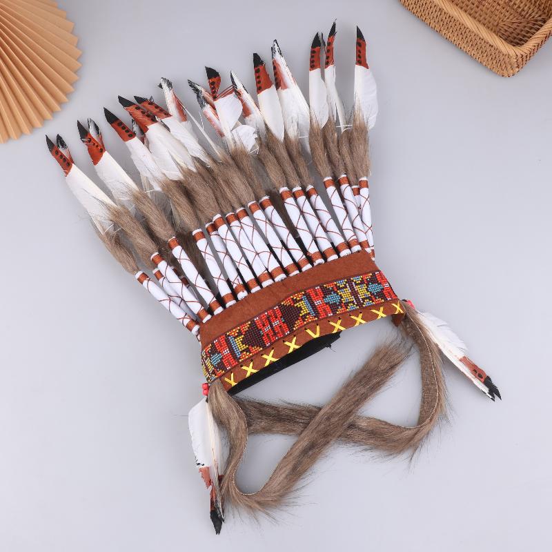 Fascia per copricapo da capo indiano con piume decorative per travestimenti, Halloween, spettacoli di danza, carnevali, feste