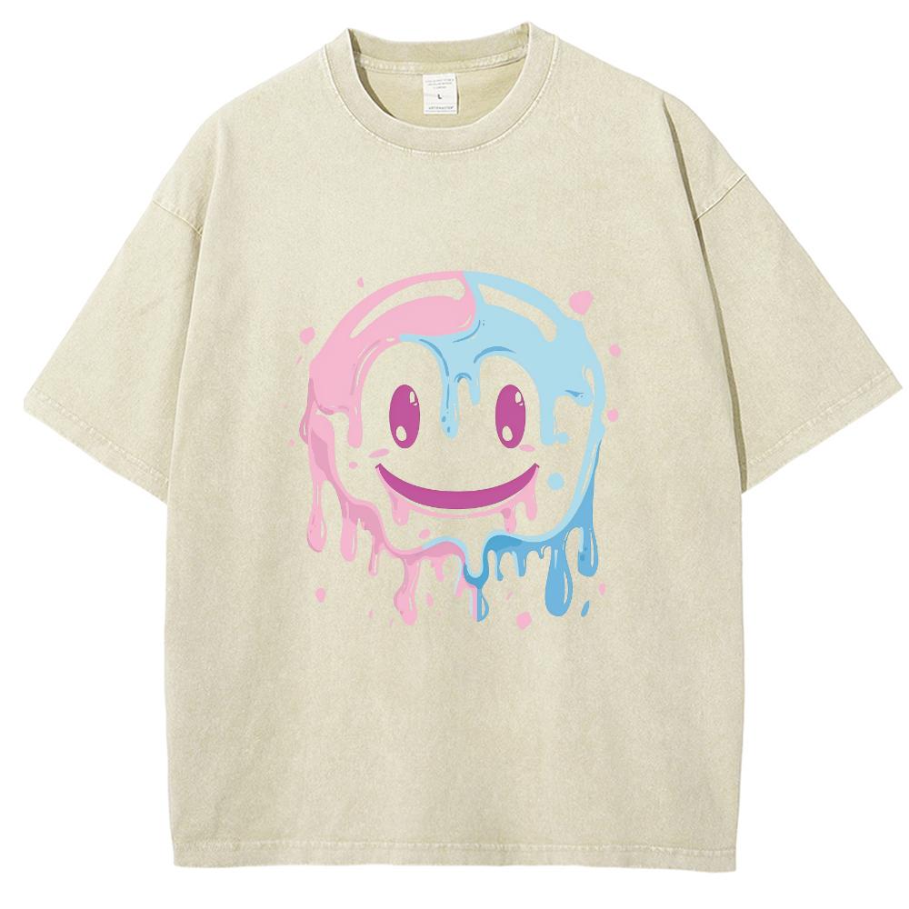 Graffiti Face Print Women's Washed T-Shirt Loose Oversized Couple Short Sleeve Minimalist Elegant Comfortable Top
