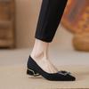 New rhinestone thick heel women's soft sole black high heels autumn shallow mouth pointed work shoes medium heel single shoes