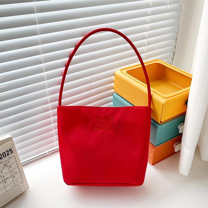 2025 Summer New Simple Nylon Underarm Bag Niche Design Letter Embroidery Portable Bucket Bag