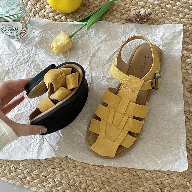 Fashion SUOJIALUN 2025 New Brand Women Sandal Fashion Close Toe Shallow Ladies Casual Slingback Shoes Round Toe Soft Flat Heel Mules Sho