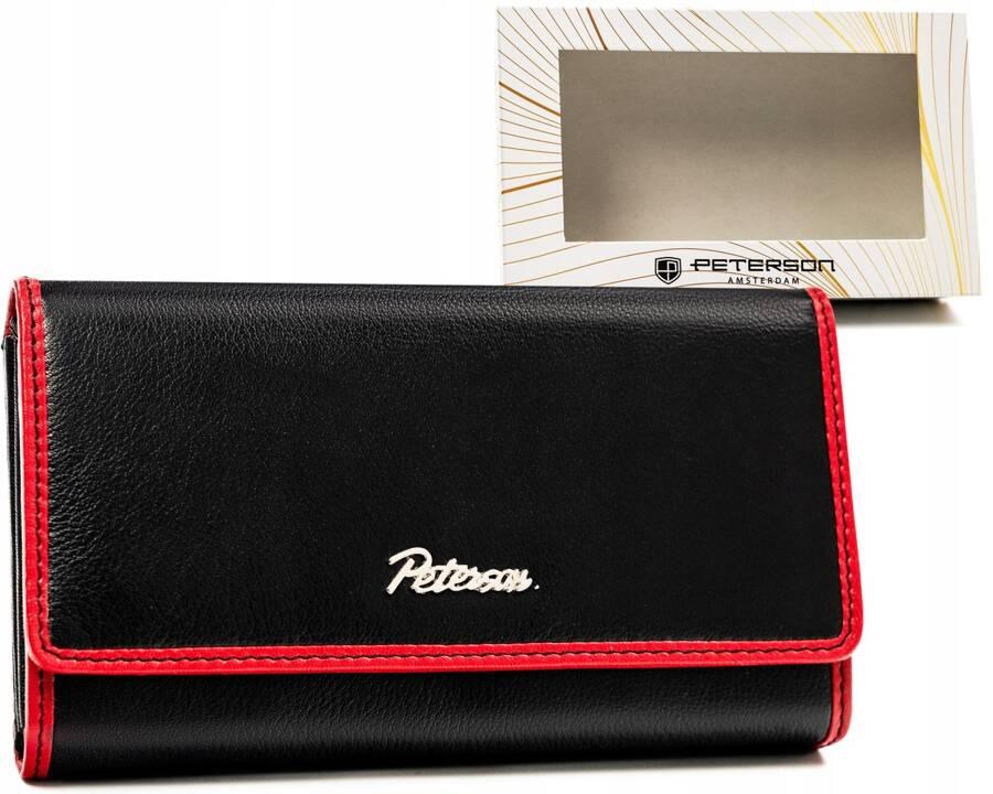 Spacious women's leather wallet with snap and zipper - Peterson