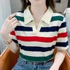 Polo Shirt for Women In Summer Short-sleeved Striped T-shirt for Women In New Style for Women In Summer Dress, Fashionable Age-reducing Slim Lapel Top