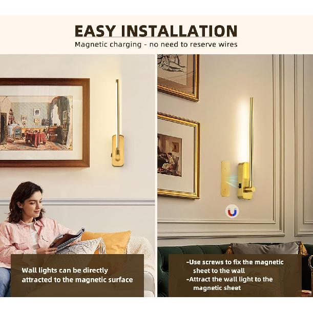 Battery Operated Wall Sconces with Remote Control,LED Rechargeable Picture Lights for Wall Wireless Led Lights for Bedroom with Magnetic Wall Light