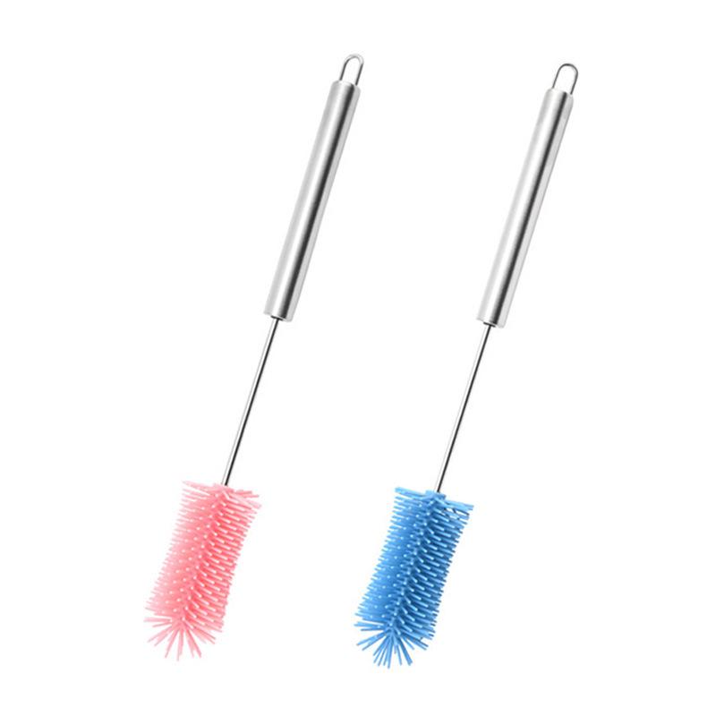 Lisovací silikonový rotační čisticí kartáč na dětské lahve, kelímky na vodu, čajové šálky, sklenice - Dlouhá rukojeť, poloautomatický