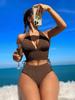 2026 Summer Women's Bikini Set Solid Color Halter Neck Two-Piece Swimwear Quick-Dry Swimsuit Holiday Corset Bikini Set Beachwear
