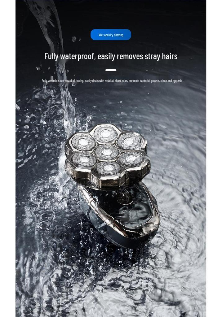 High-Power Waterproof Electric Shaver for Men's Bald Head