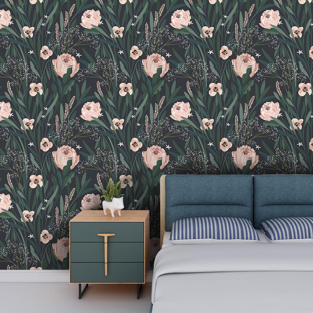 Pink Floral Peel and Stick Wallpaper Vinyl Leaf Self Adhesive Wallpaper Removable Waterproof Contact Paper for Cabinets Drawers