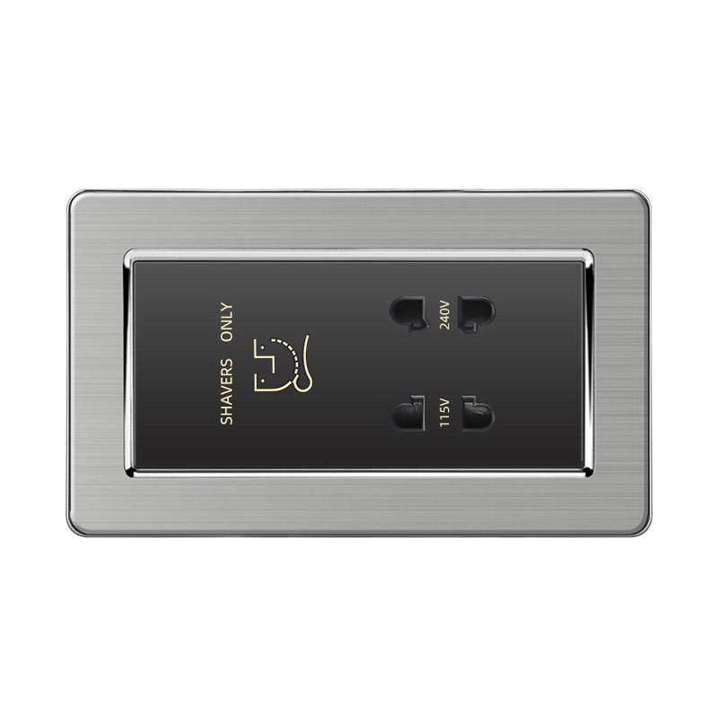 146 UK Standard Hotels Shaver Socket,Wall Bathroom Beard Knife Panel,Beard Shaving Charge Outlet Glass Plastic Stainless Steel