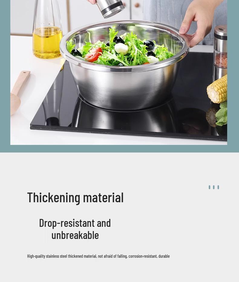 Durable 304 Stainless Steel Multi-Purpose Kitchen Basin: Noodle, Soup, Vegetable Wash, Egg Beating, and Seasoning Jar.