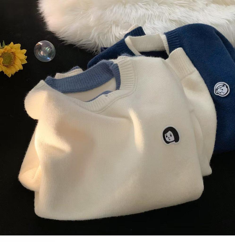 Men's Versatile Japanese-Style Two-Piece Look Sweater—Classic, Loose-Fit Round Neck Pullover