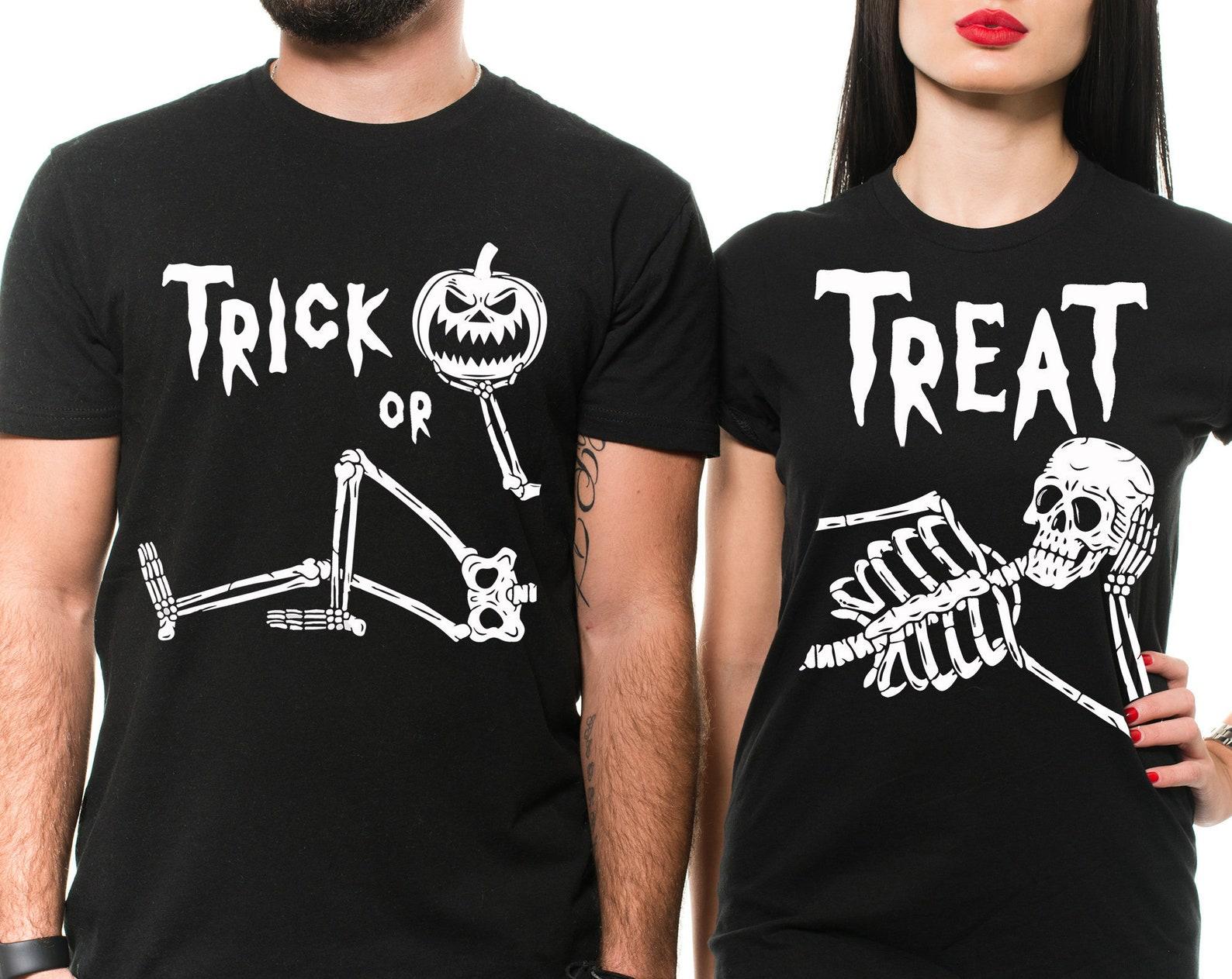 Halloween Couple Shirts: Skeleton Costume Matching Tees XL