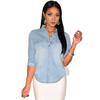 Women Shirt Lapel Long Sleeve Loose Fit Shirt Tops Flap Pockets Buttons Placket Denim