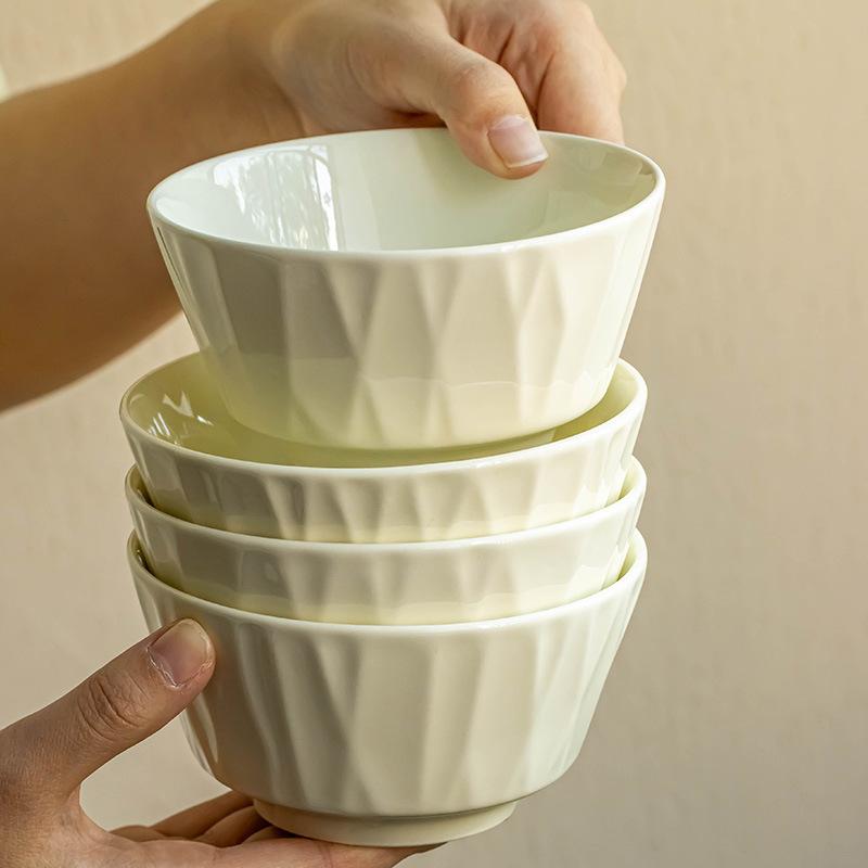 Nordic Cream Simple Style Rice Bowl Pure White Creative Daily Household Tableware Small Bowl Soup Bowl Noodle Bowl