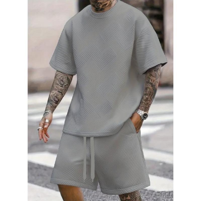 Mens Plus Size Crew Neck Short Sleeve Loose Sports T Shirt And Shorts Set