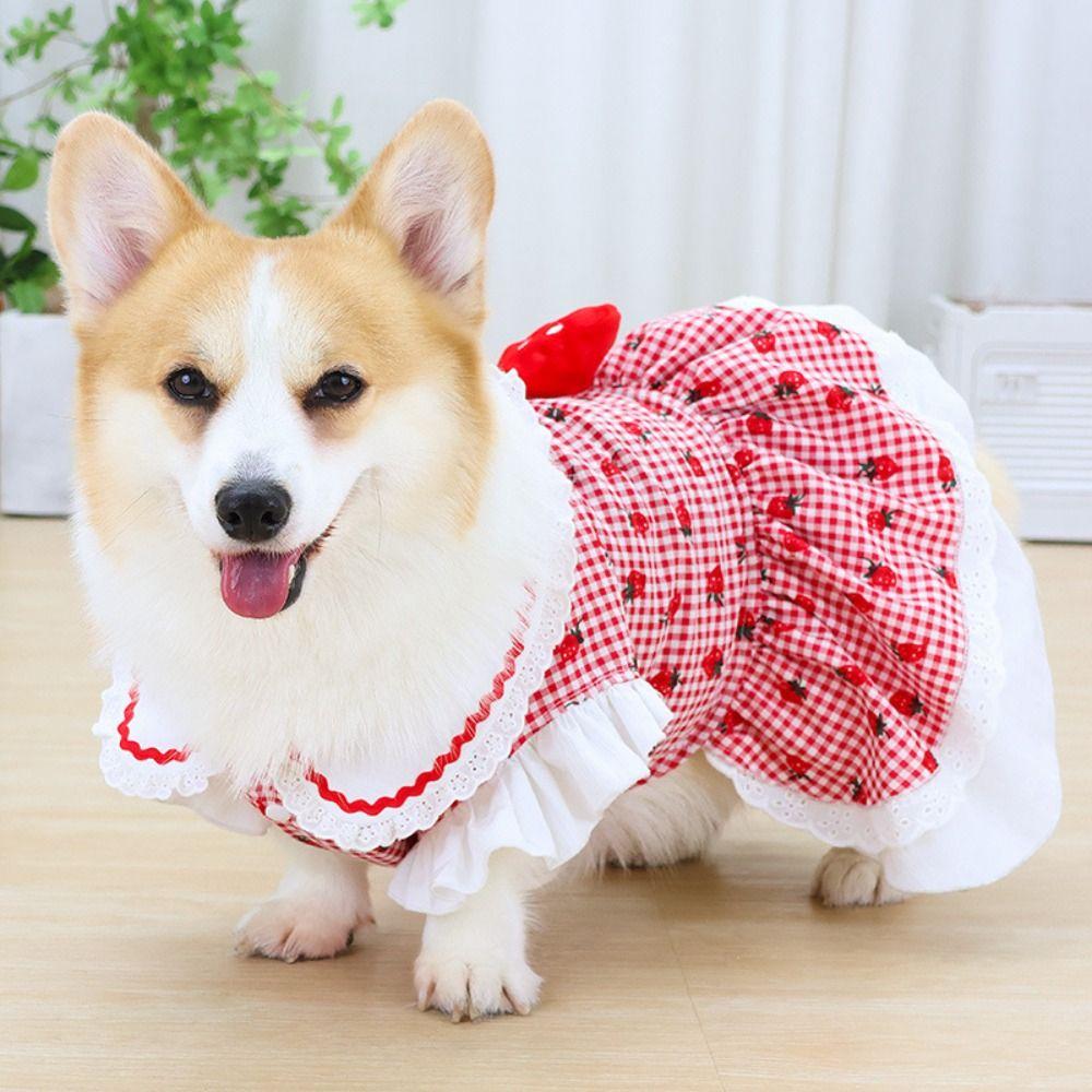 Cute Dog Vest Soft Cat Skirt Fashion Pet Strawberry Dress  Pet Party