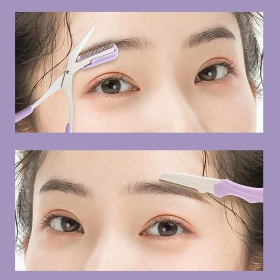 Yousheng 1 Set Eyebrow Shaver Set Sharp Non-scratching Pain Reduction Eyebrow Trimmer Scissors with Comb Eyebrow Clip Makeup Supply