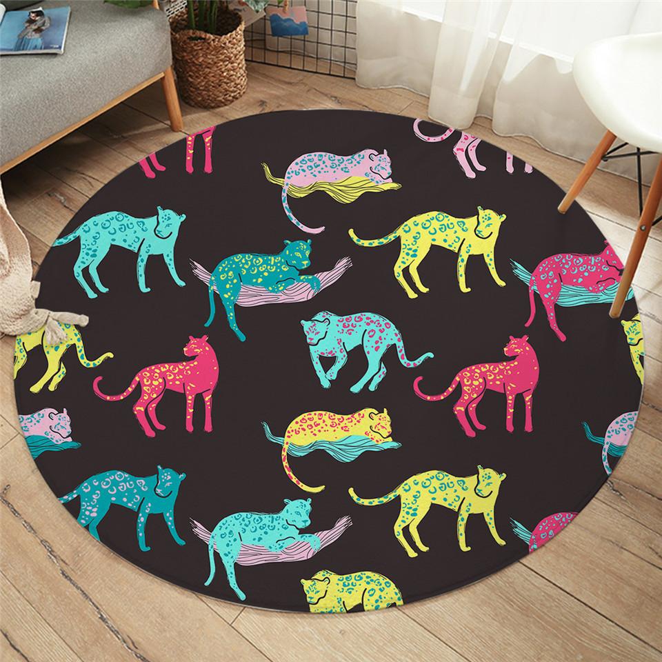 Watercolor Circular Carpet Tiger Print Carpet Living Room Dressing Room Sofa Border Sliding Mat Home Decoration