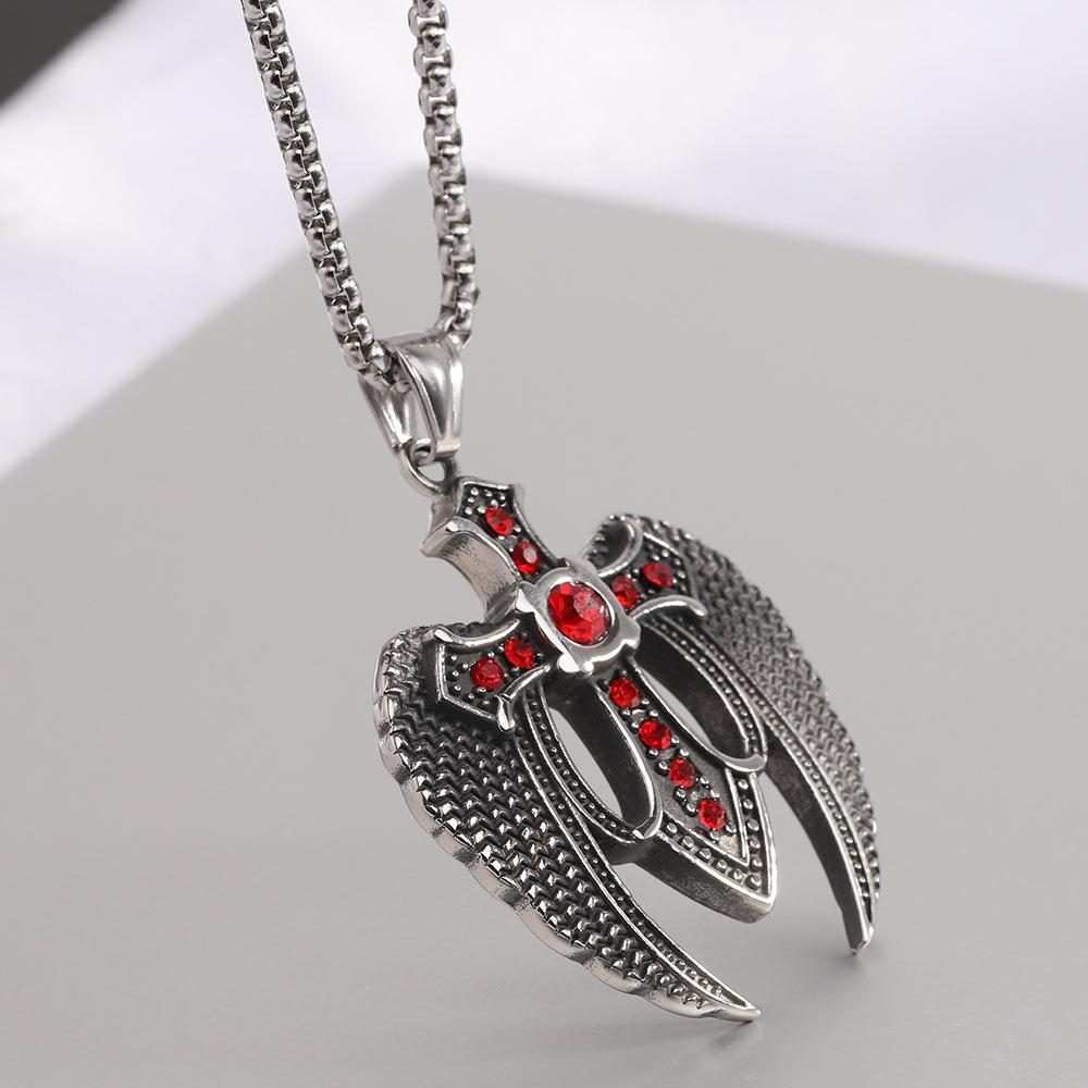 European and American Dark Punk Style Dark Angel Cross Sword Inlaid with Zirconium Pendant Necklace