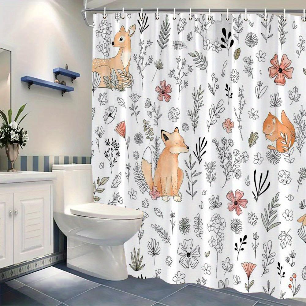 Whimsical Winter Forest with Deer and Birds Shower Curtain - Water-Resistant, Easy to Clean, Adds a Cozy and Nature-Inspired