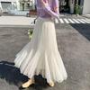 Apricot Irregular Mesh Fishtail Midi Skirt - European Style Elastic High Waist Pleated Fairy Skirt for Women, Spring/Summer