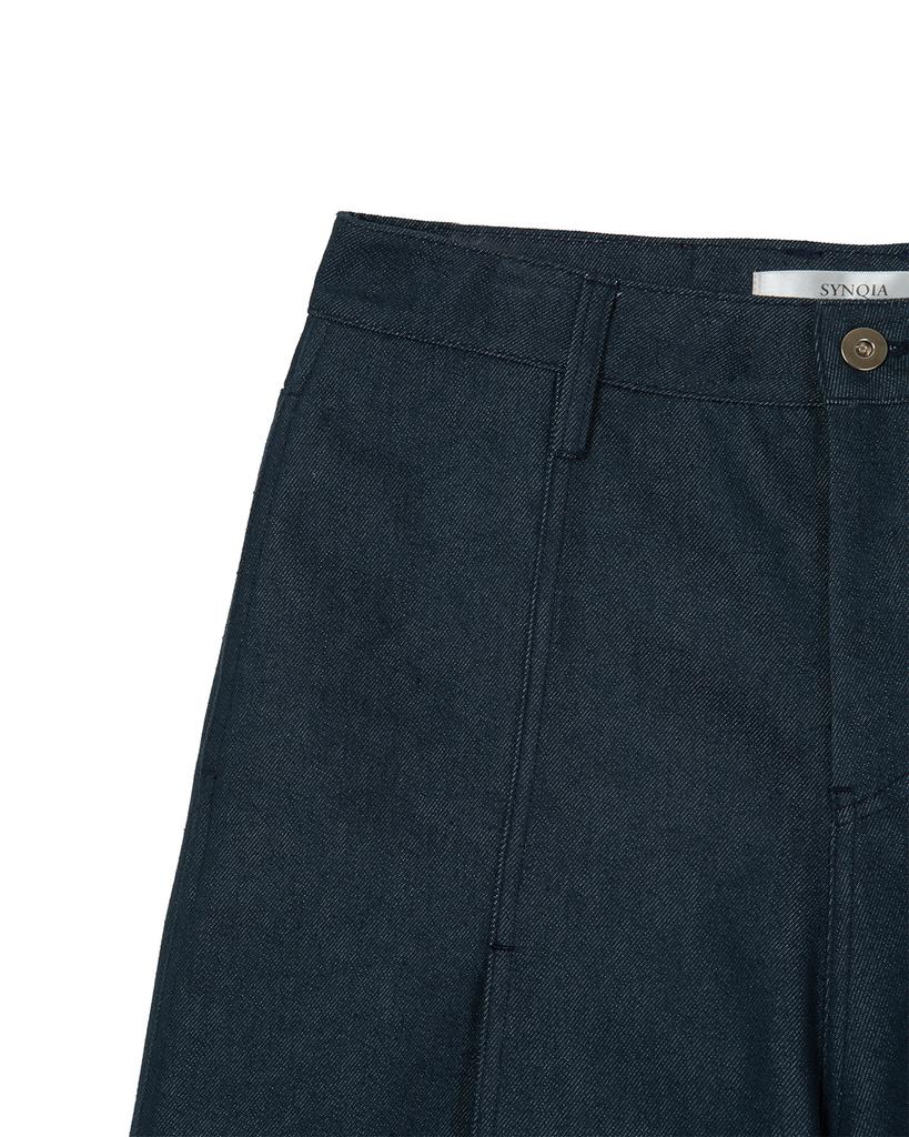 Sinkia Indigo Denim Trousers With Seam Line Tuck Detail