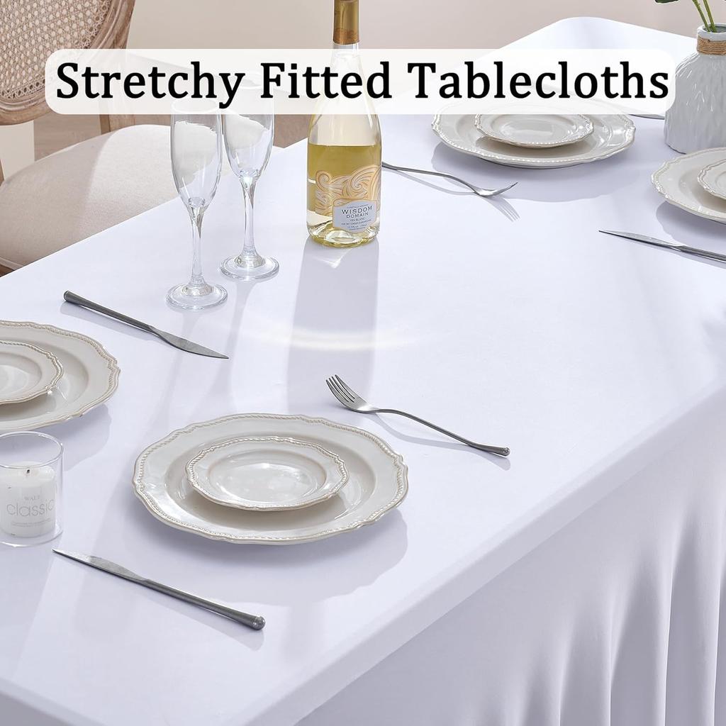 4/5/6/8Ft Spandex Tablecloth,Wrinkle Free Fitted Table Cloth Cover with Skirt for Parties Weddings Birthday Banquet Baby Shower
