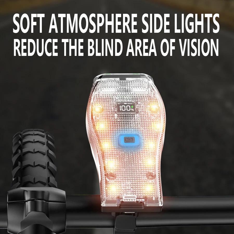 KDULIT Multifunctional Flashlight USB Rechargeable Bicycle Lights with Battery Display Waterproof Bicycle Lights with 6 Modes