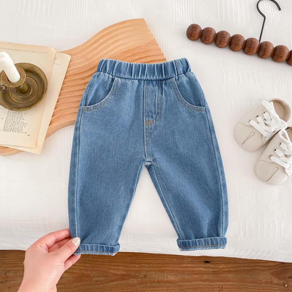 Children's Spring/Autumn Soft Jeans - Unisex, Ages 0-6, Casual Western Style Solid Color