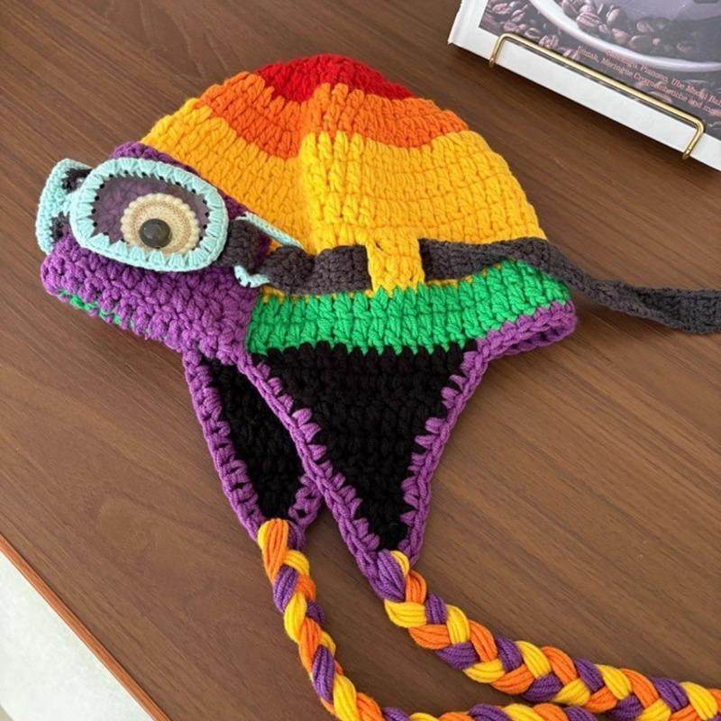 

Осенне-зимняя теплая шапка-пилот женская ретро вязаная шапка с защитой ушей уличная шапка-ушанка универсальная шерстяная шапка теплая шапка M（56-58cm）