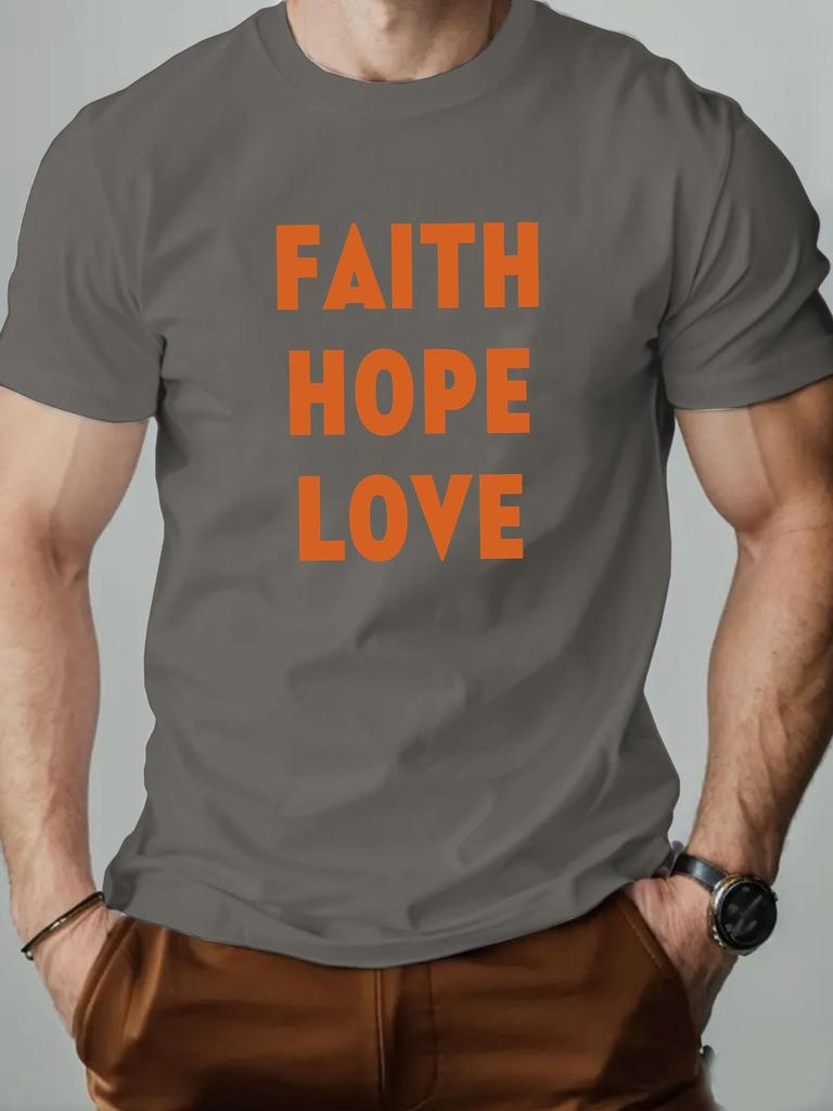 Mens cotton Tshirt FAITH HOPE LOVE summer round neck short sleeve graphic breathable fashion casual Tshirt