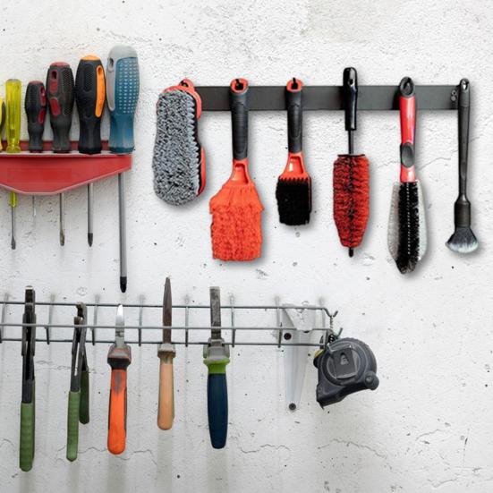 Stainless Steel Detailing Brush Holder Wall-Mounted Storage Rack 6-Hook Organizer for Car Detailing Tools