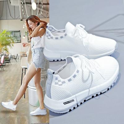 Women's Flyknit Breathable Running Shoes with Front Strap, Women's Casual Single Shoes