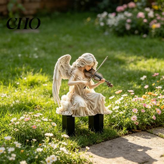 Retro Angel Decoration Garden Stake, Playing The Violin 2D Acrylic Decoration, Waterproof Yard Art Stake for Outdoor Lawn Planter Decor Gift Idea