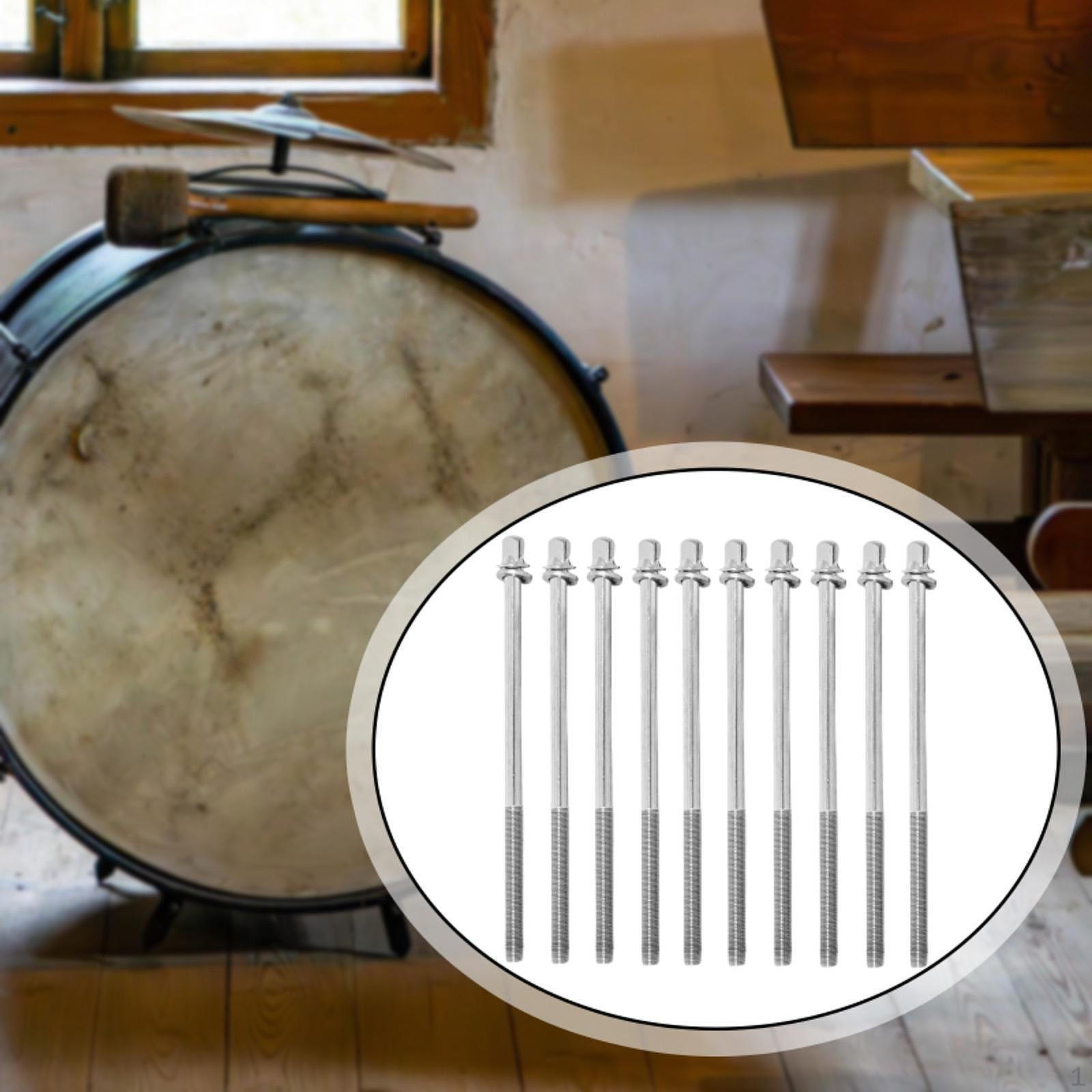 

10 Pieces Bass Drum Tension Rods Tight Screws Metal Musical Instrument Parts Kit