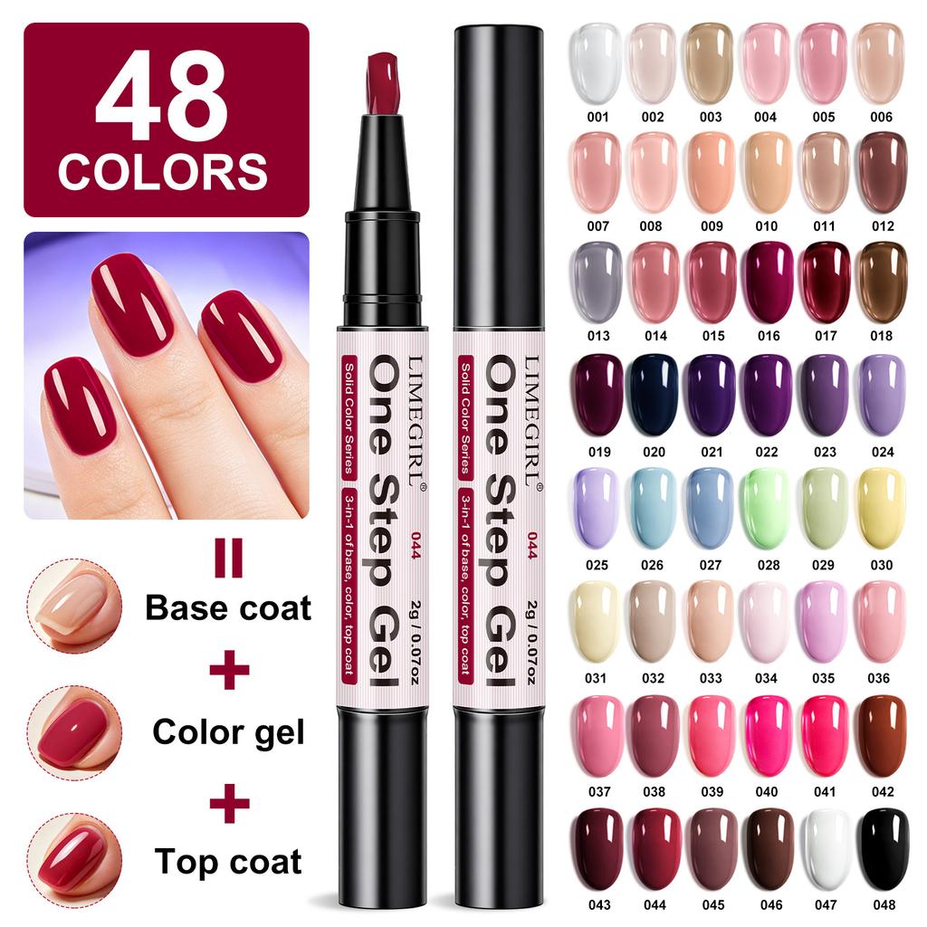 48 Colors One Step Gel Nail Polish, Soak Off Base Coat Top Coat 3-in-1 Color Gel, No Base Needed, Long-Lasting Manicure Kit